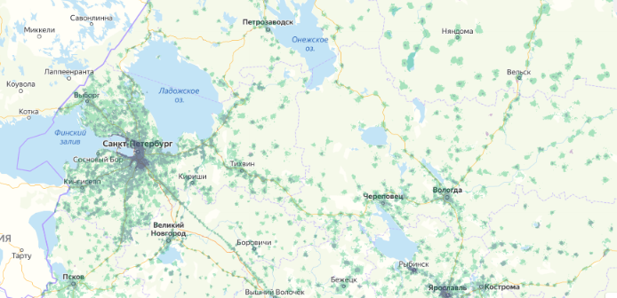 Зона покрытия МТС на карте Климовск 